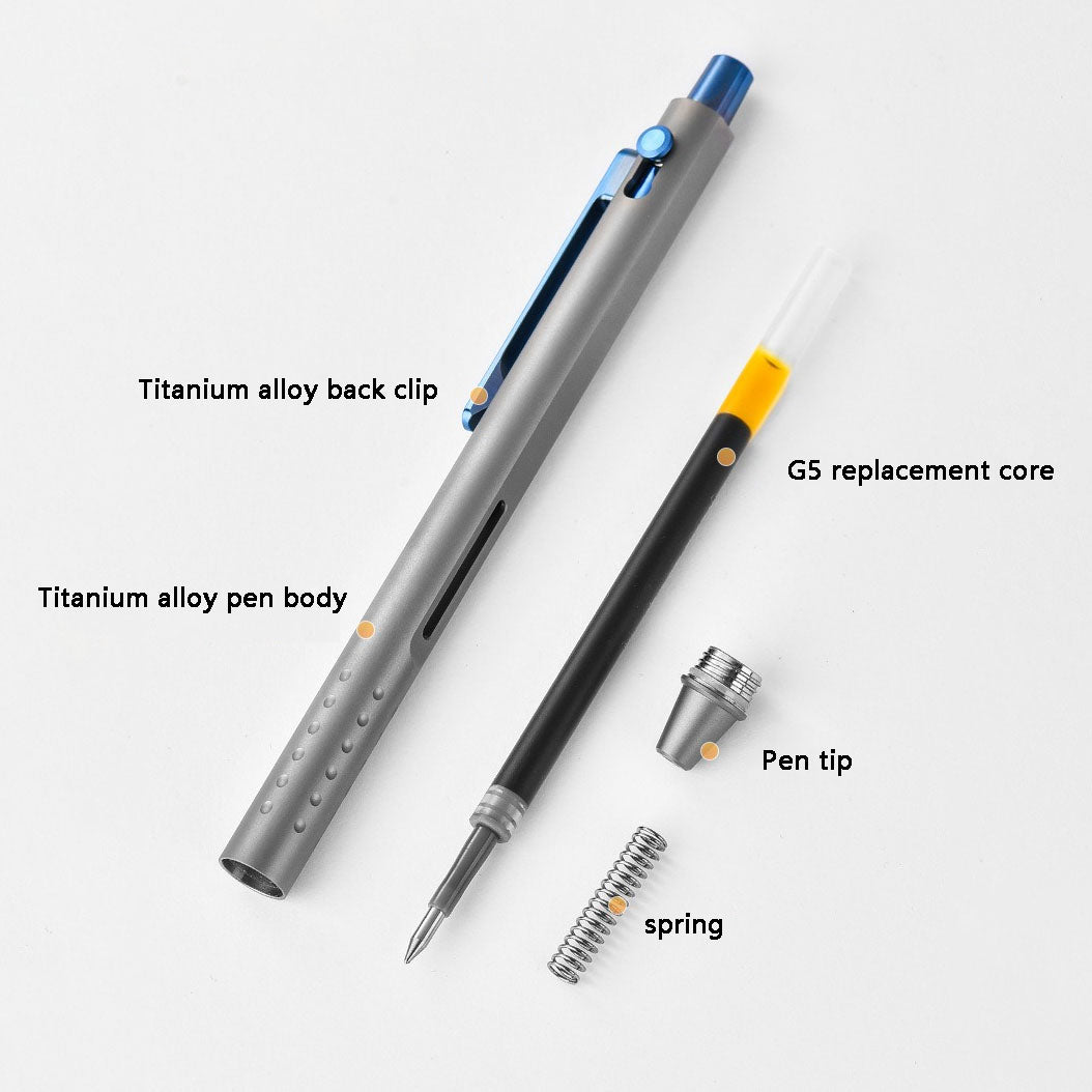 Titanium alloy ballpoint pen, push-type switch, portable stationery