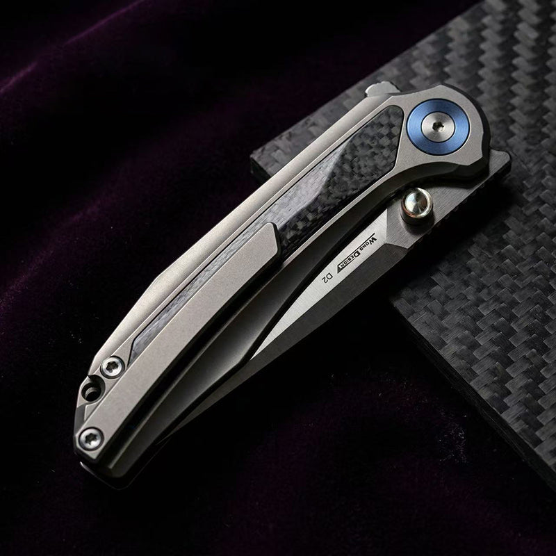 Titanium Carbon Fiber Folding Knife With D2 Steel Blade