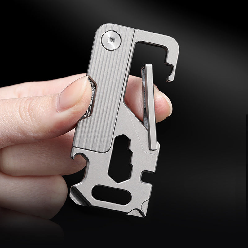 Titanium Alloy EDC Multitool Keychain with Damascus Steel Knife - Bottle Opener & Repair Tool for Outdoor/Everyday