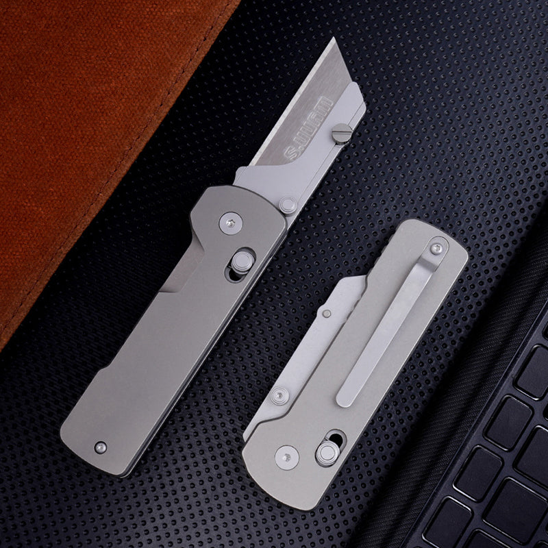 Titanium Alloy Folding Utility Knife With Detachable SK5 Blade, Suitable For Unpacking And Manual Cutting