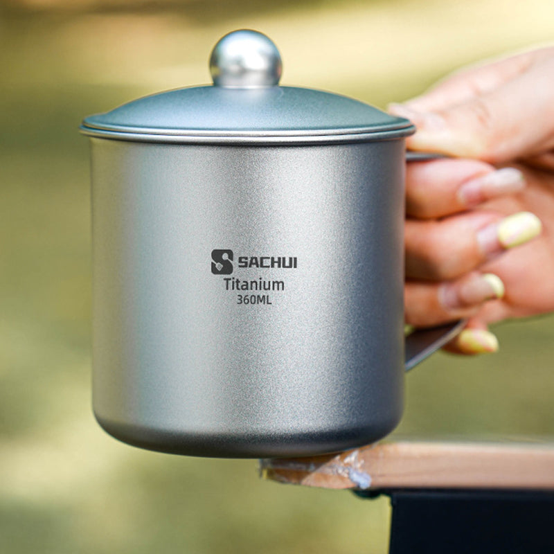 Pure Titanium Mug 360Ml Coffee Cup With Lid, Outdoor Camping Portable Tea Cup