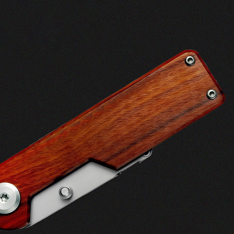 Outdoor Multifunctional Folding Utility Knife, Solid Wood Handle Stainless Steel Blade Portable EDC Cutting Tool