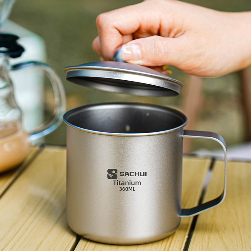 Pure Titanium Mug 360Ml Coffee Cup With Lid, Outdoor Camping Portable Tea Cup