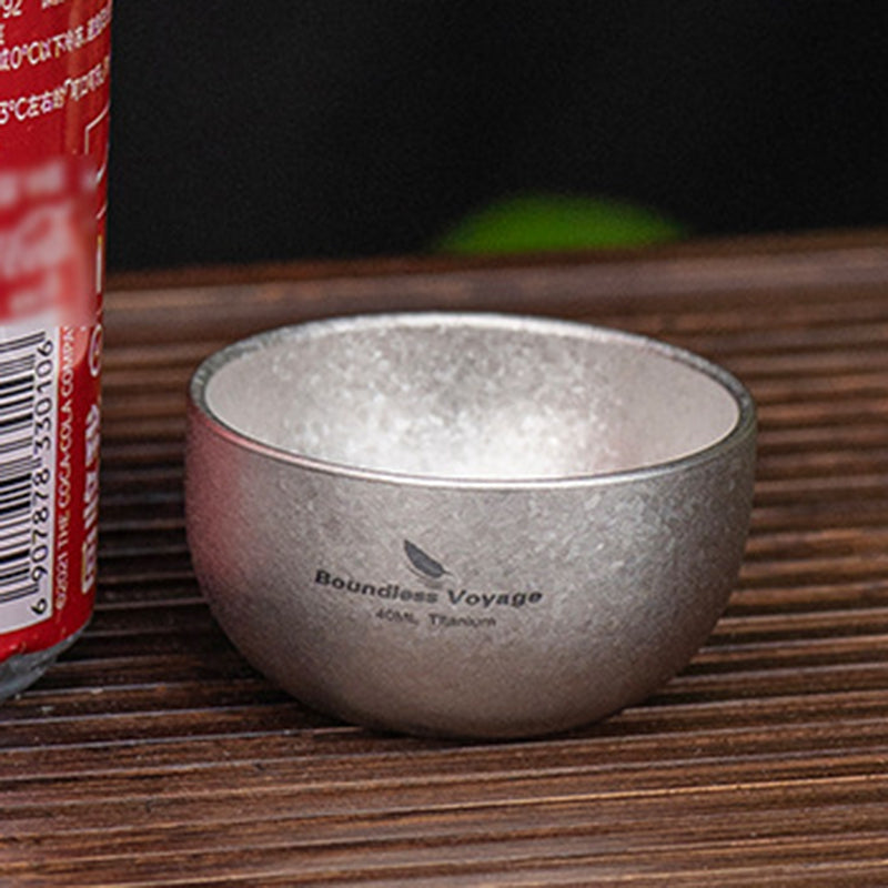Pure Titanium Double-Layer Tea Cup 40Ml Anti-Scalding Outdoor Camping Kung Fu Tea Cup Wine Glass