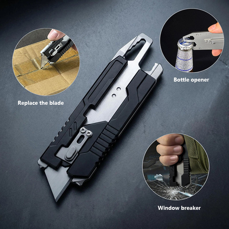 Aluminum Alloy Multifunctional Utility Knife, Outdoor Portable EDC Gear, Black