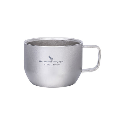 Pure Titanium Double-Layer Mini Coffee Cup With Handle, Ultra-Light Anti-Scalding Portable Tea Wine Cup For Outdoor