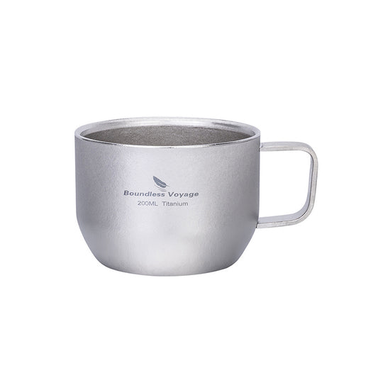 Pure Titanium Double-Layer Mini Coffee Cup With Handle, Ultra-Light Anti-Scalding Portable Tea Wine Cup For Outdoor