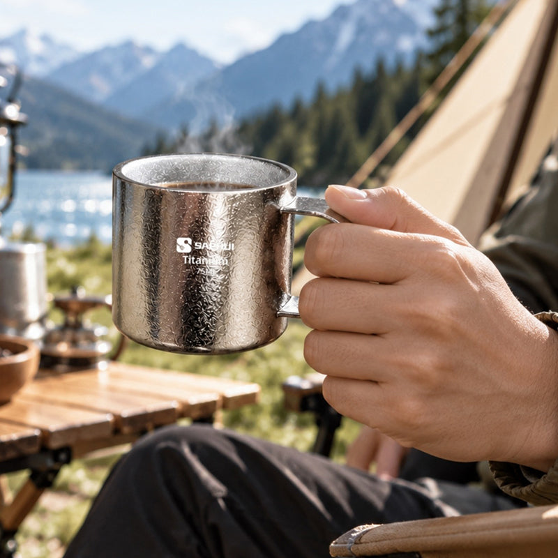 Pure Titanium Water Cup 75Ml Double-Layer Anti-Scalding Tea Cup With Handle Outdoor Coffee Cup