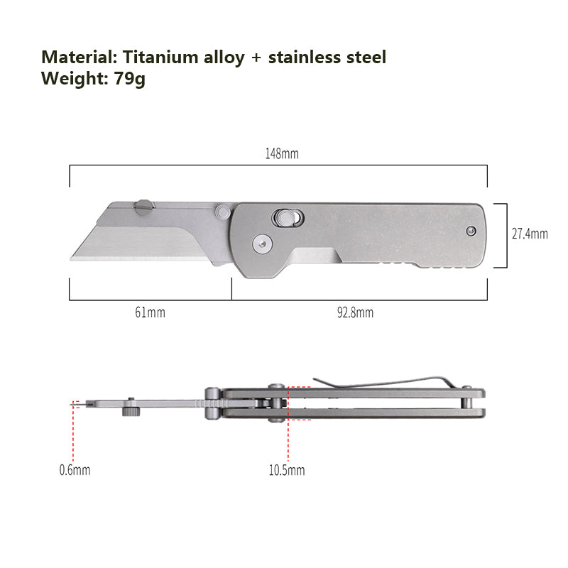 Titanium Alloy Folding Utility Knife With Detachable SK5 Blade, Suitable For Unpacking And Manual Cutting