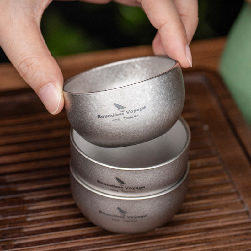 Pure Titanium Double-Layer Tea Cup 40Ml Anti-Scalding Outdoor Camping Kung Fu Tea Cup Wine Glass