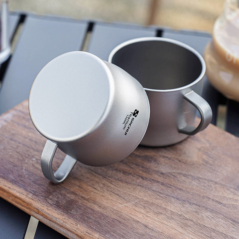 Pure Titanium Coffee Cup 150Ml Double-Layer Heat Insulation Teacup With Handle Outdoor Camping Portable Water Cup