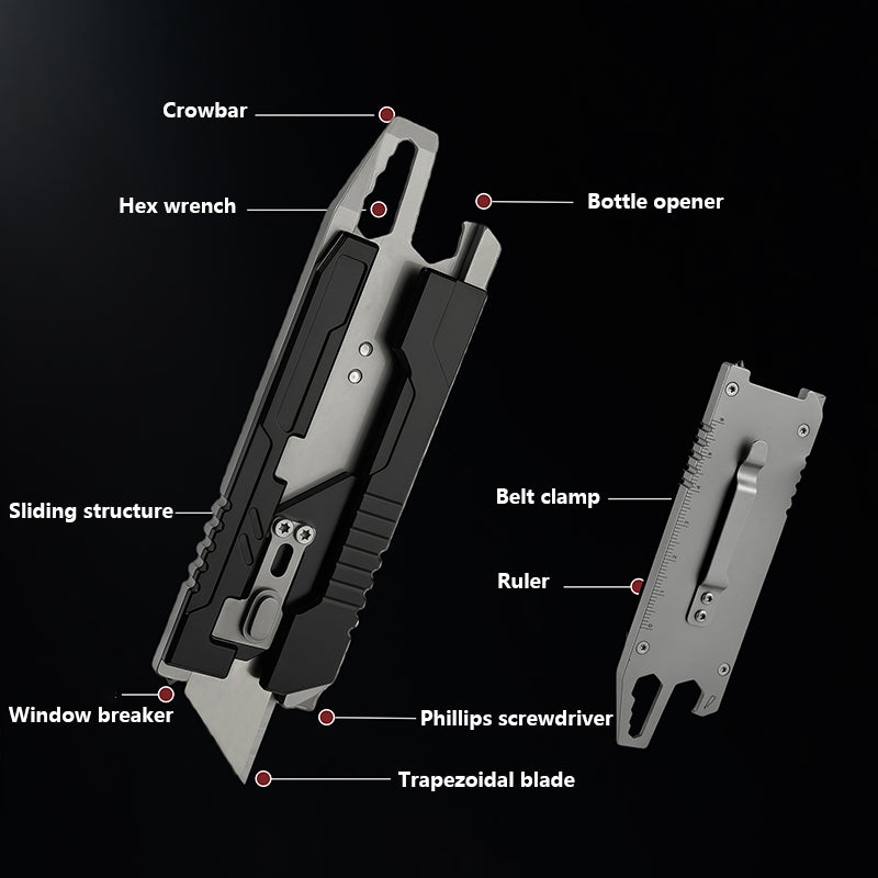 Aluminum Alloy Multifunctional Utility Knife, Outdoor Portable EDC Gear, Black