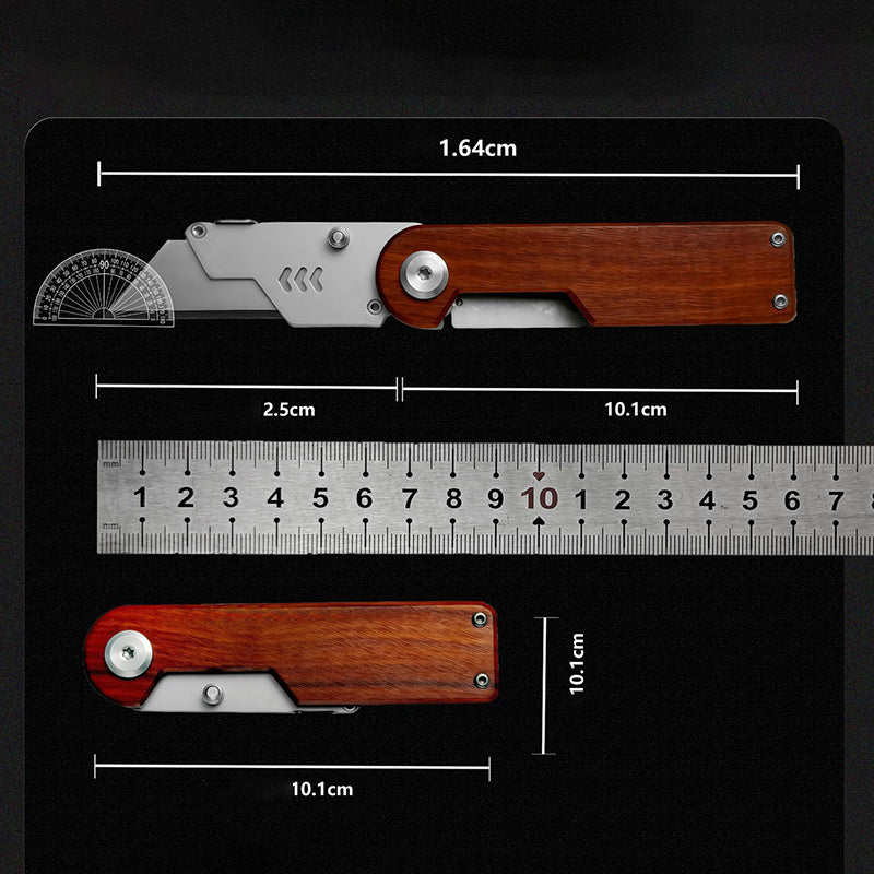 Portable Utility Knife With Wooden Handle, Foldable Multi‑Purpose Stainless Steel Wallpaper Knife, Box Knife