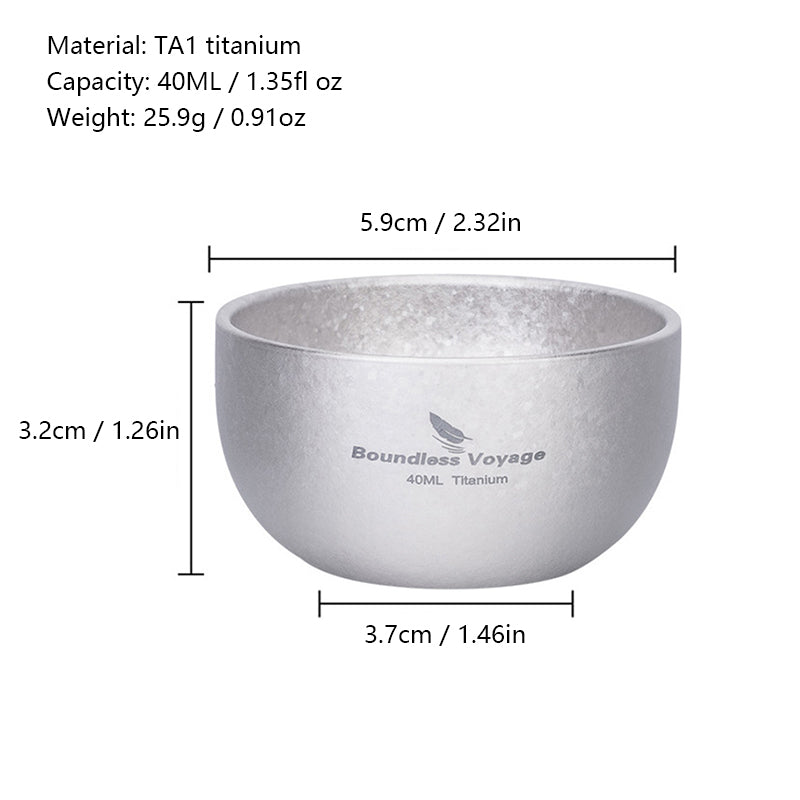 Pure Titanium Double-Layer Tea Cup 40Ml Anti-Scalding Outdoor Camping Kung Fu Tea Cup Wine Glass