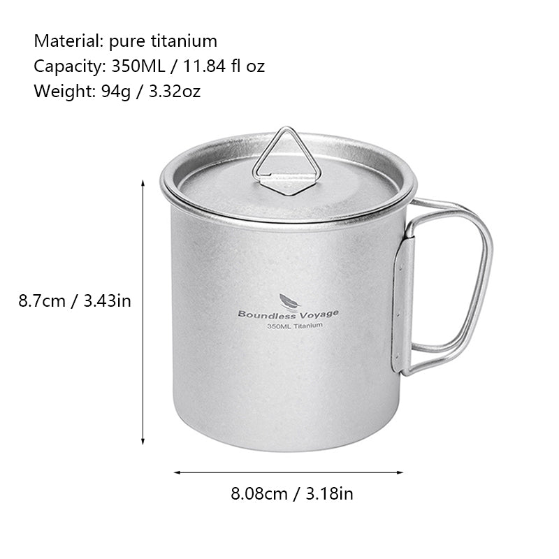 Pure Titanium Mug With Handle And Lid, Outdoor Camping Portable Coffee Tea Cup