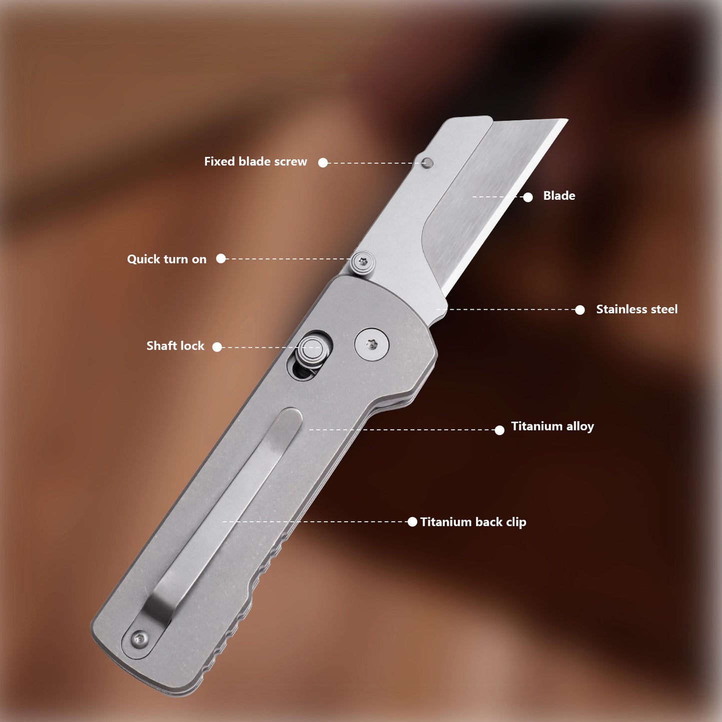 Titanium Alloy Folding Utility Knife With Detachable SK5 Blade, Suitable For Unpacking And Manual Cutting