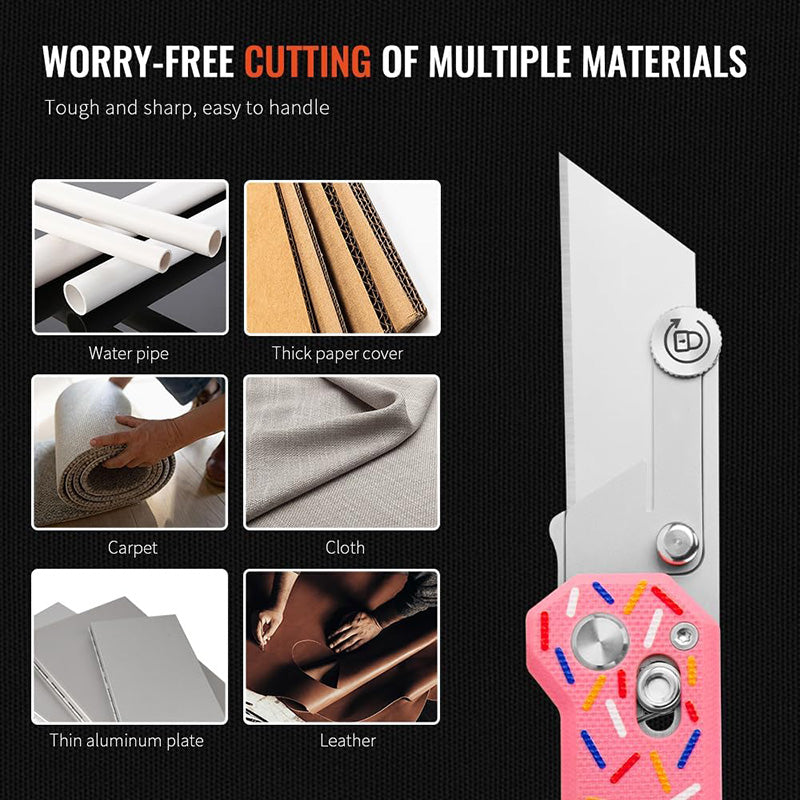 Donut Utility Knife with Handle: Pink G10 Handle, with 10 Blades, Suitable for EDC and Outdoor Use