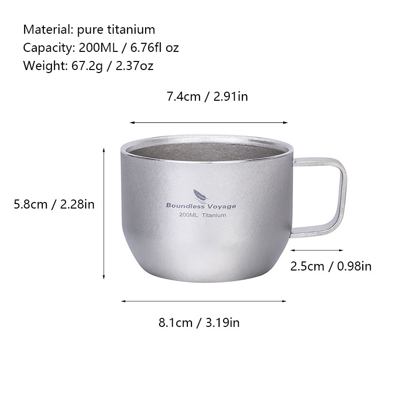 Pure Titanium Double-Layer Mini Coffee Cup With Handle, Ultra-Light Anti-Scalding Portable Tea Wine Cup For Outdoor
