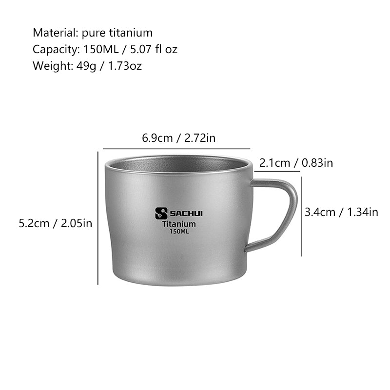 Pure Titanium Coffee Cup 150Ml Double-Layer Heat Insulation Teacup With Handle Outdoor Camping Portable Water Cup