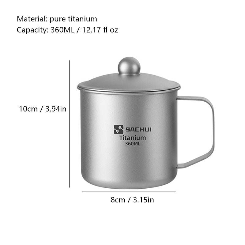 Pure Titanium Mug 360Ml Coffee Cup With Lid, Outdoor Camping Portable Tea Cup