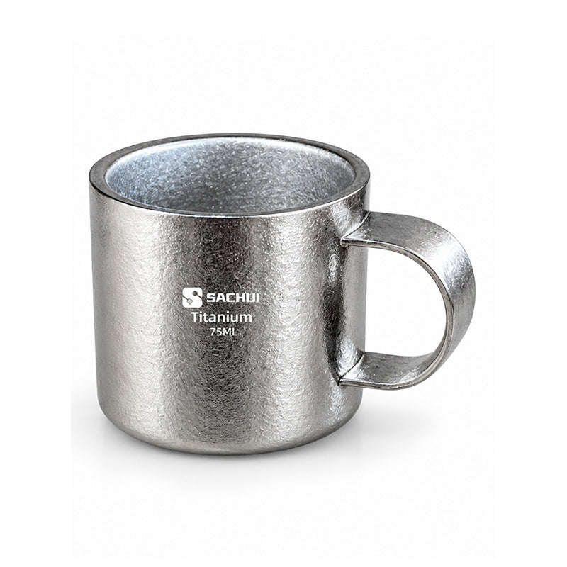 Pure Titanium Water Cup 75Ml Double-Layer Anti-Scalding Tea Cup With Handle Outdoor Coffee Cup