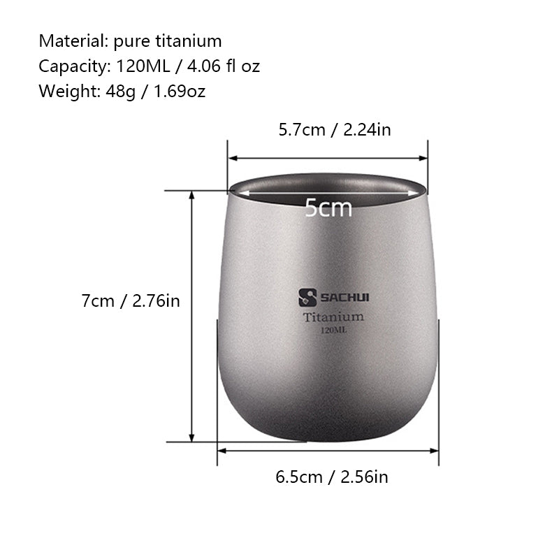 120Ml Pure Titanium Double-Layer Big Belly Cup, Portable Tea & Coffee Cup For Outdoor Picnic