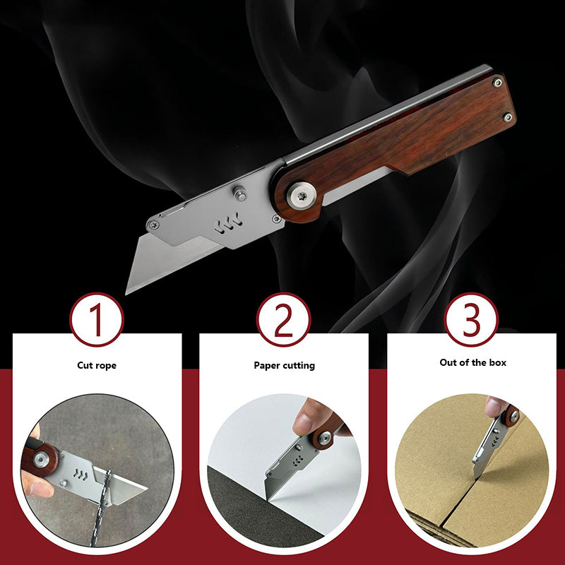 Portable Utility Knife With Wooden Handle, Foldable Multi‑Purpose Stainless Steel Wallpaper Knife, Box Knife