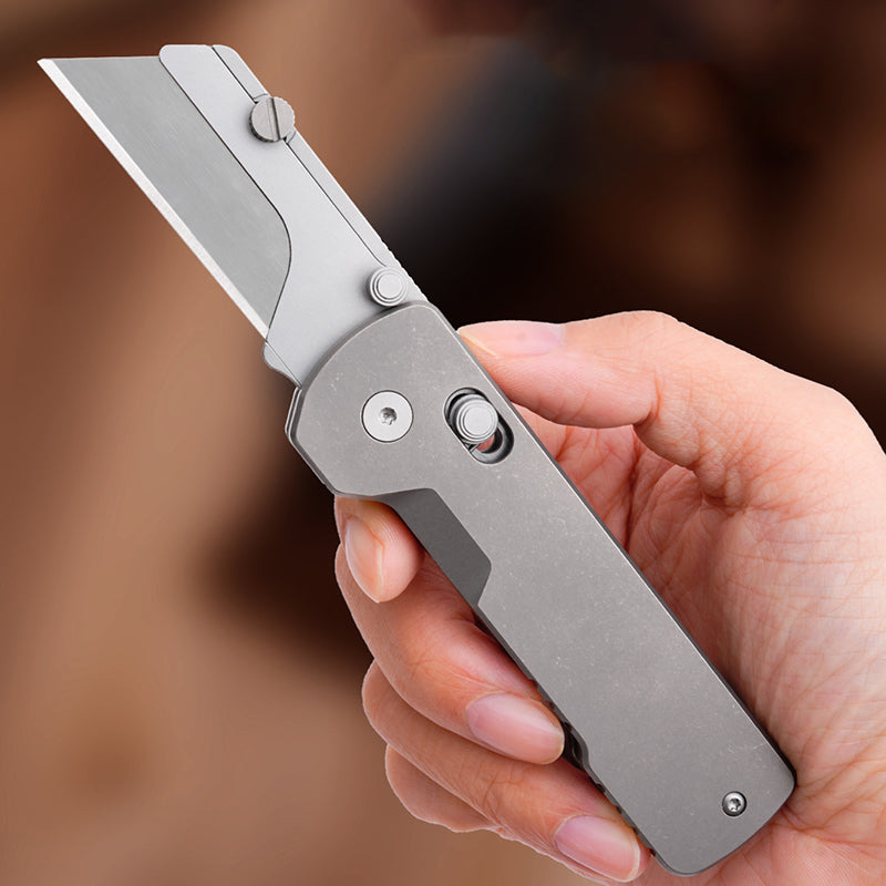 Titanium Alloy Folding Utility Knife With Detachable SK5 Blade, Suitable For Unpacking And Manual Cutting