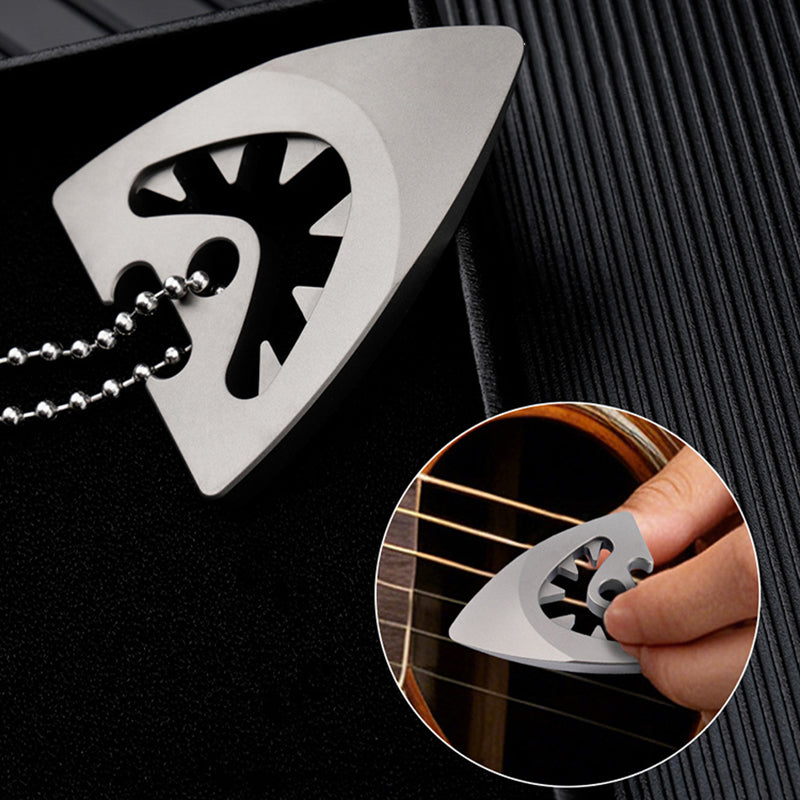 Titanium Alloy Playable Guitar Pick Necklace Pendant, Bottle Opener, Multifunctional Metal EDC Crowbar