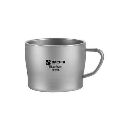 Pure Titanium Coffee Cup 150Ml Double-Layer Heat Insulation Teacup With Handle Outdoor Camping Portable Water Cup