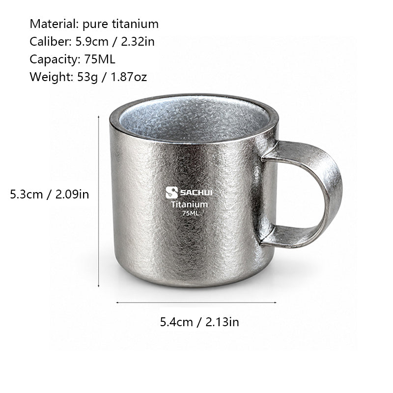 Pure Titanium Water Cup 75Ml Double-Layer Anti-Scalding Tea Cup With Handle Outdoor Coffee Cup