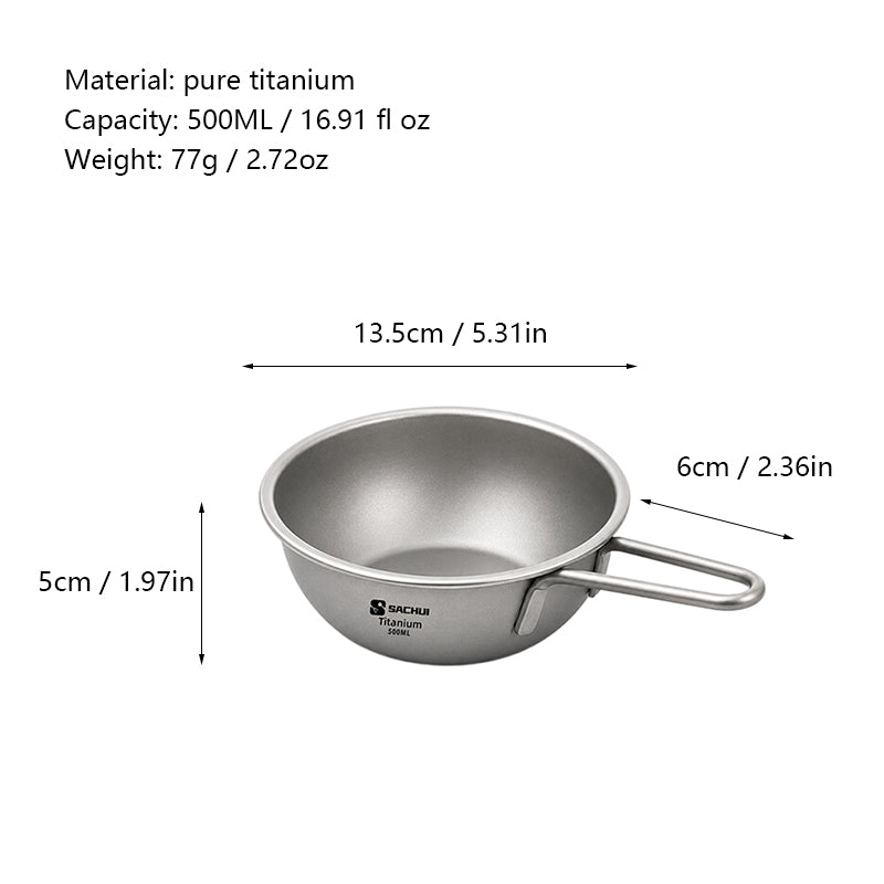 Pure Titanium Snow Peak Bowl 500Ml, Large Capacity Lightweight Portable Camping Bowl