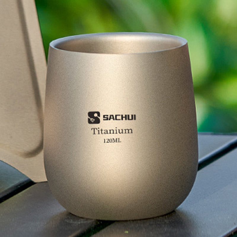 120Ml Pure Titanium Double-Layer Big Belly Cup, Portable Tea & Coffee Cup For Outdoor Picnic