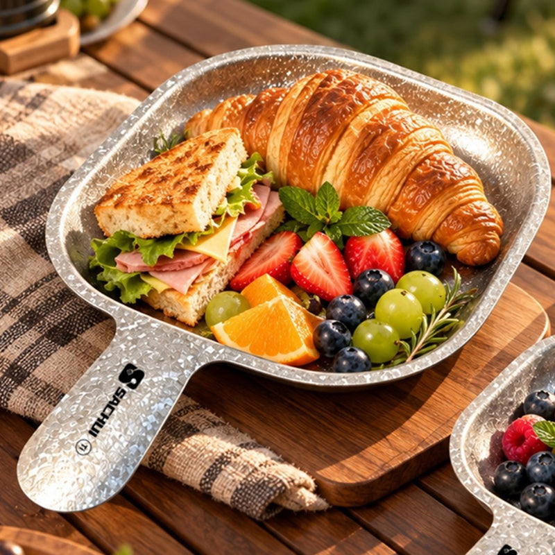 Pure Titanium Dinner Plate With Handle, Large Portable Outdoor Camping Steak Plate