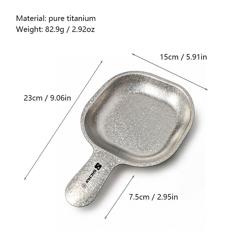 Pure Titanium Dinner Plate With Handle, Large Portable Outdoor Camping Steak Plate