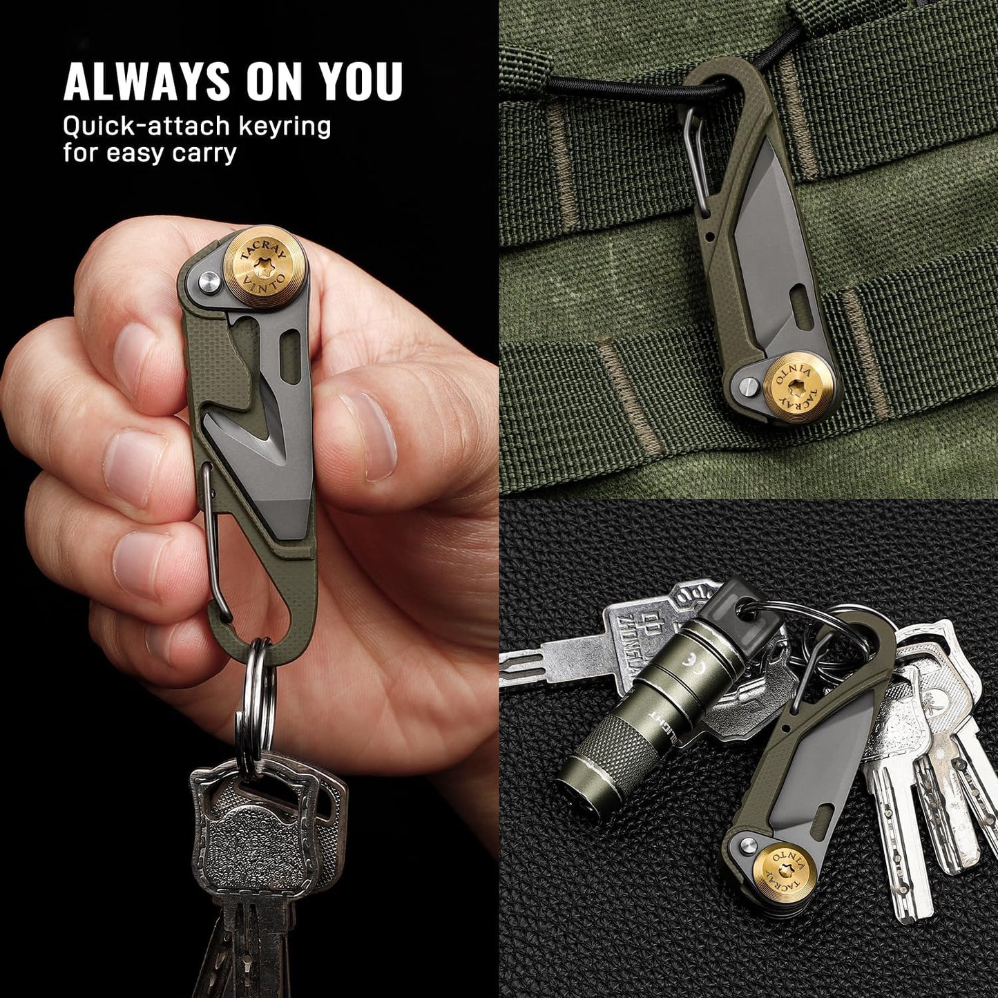 TACRAY Vinto Army Green Multifunctional Folding Knife EDC Hanging Buckle With Bottle Opener For Outdoor Camping