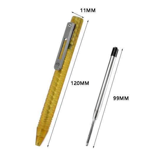 Premium Amber PEI Titanium Alloy Bolt Action Tactical Pen With Back Clip