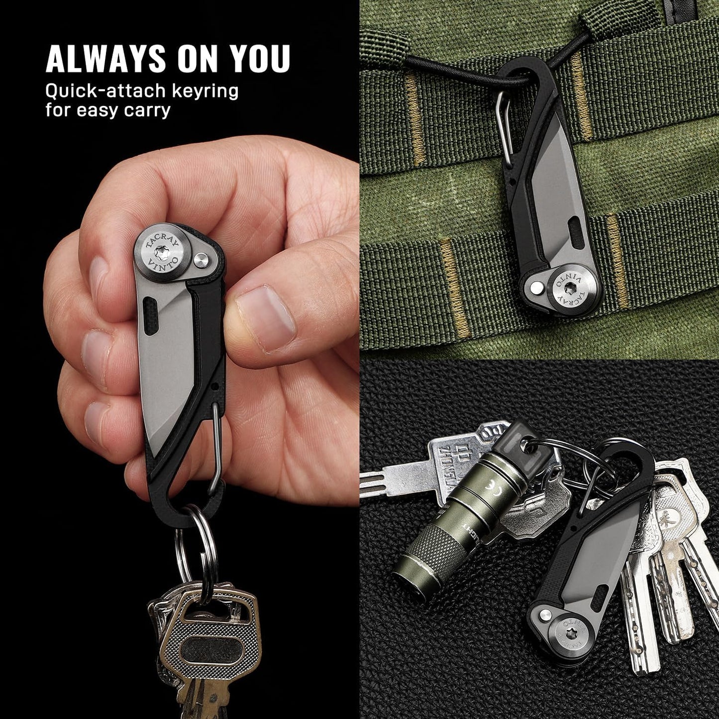 TACRAY Vinto Black Multifunctional Folding Knife EDC Hanging Buckle With Bottle Opener For Outdoor Camping