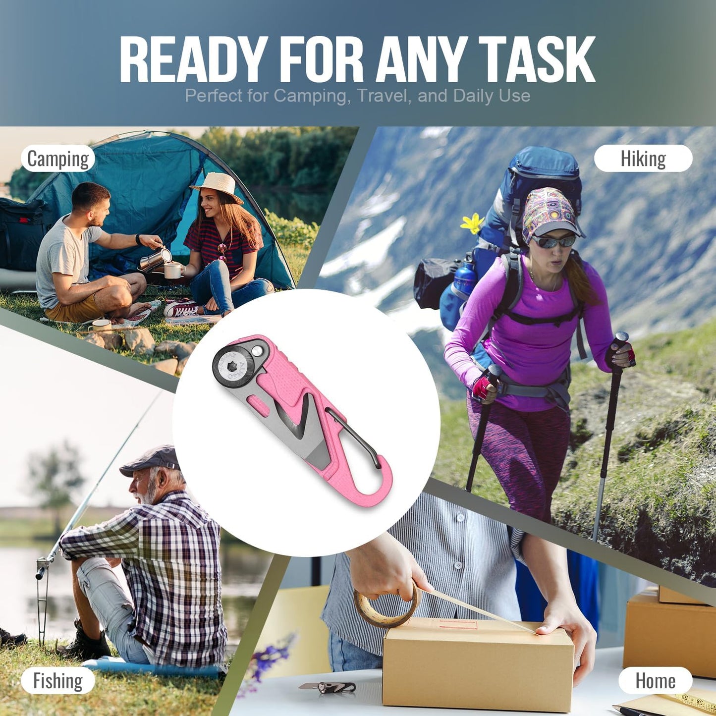 TACRAY Vinto Pink Multifunctional Folding Knife EDC Hanging Buckle With Bottle Opener For Outdoor Camping