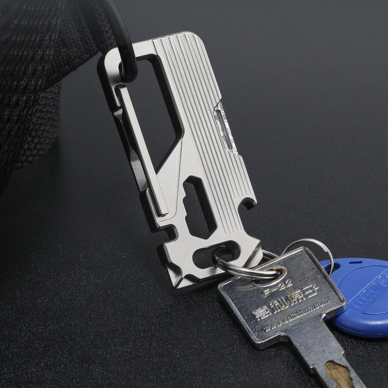 Titanium Alloy EDC Multitool Keychain with Damascus Steel Knife - Bottle Opener & Repair Tool for Outdoor/Everyday