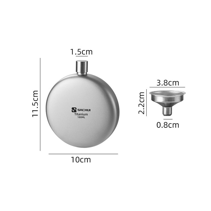 Pure Titanium 180ML Sports Water Bottle Outdoor Flat Round Kettle, Camping & Portable