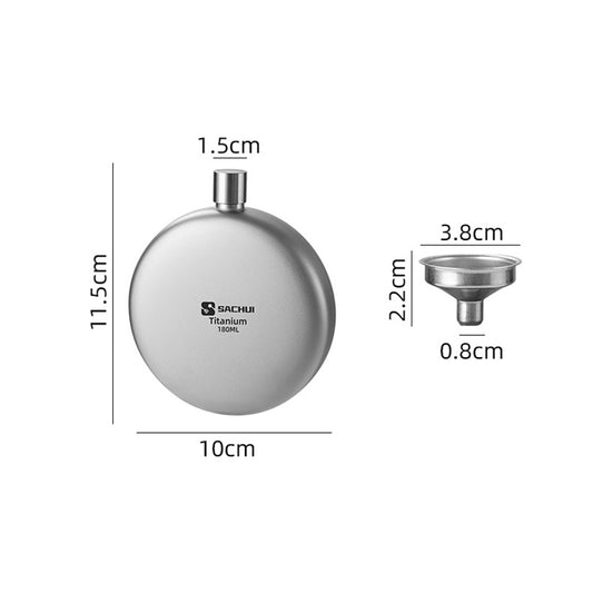 Pure Titanium 180ML Sports Water Bottle Outdoor Flat Round Kettle, Camping & Portable