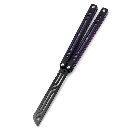 Squid Nautilus V2 Aluminum Handle Butterfly Practice Knife Black Purple For CSGO Training