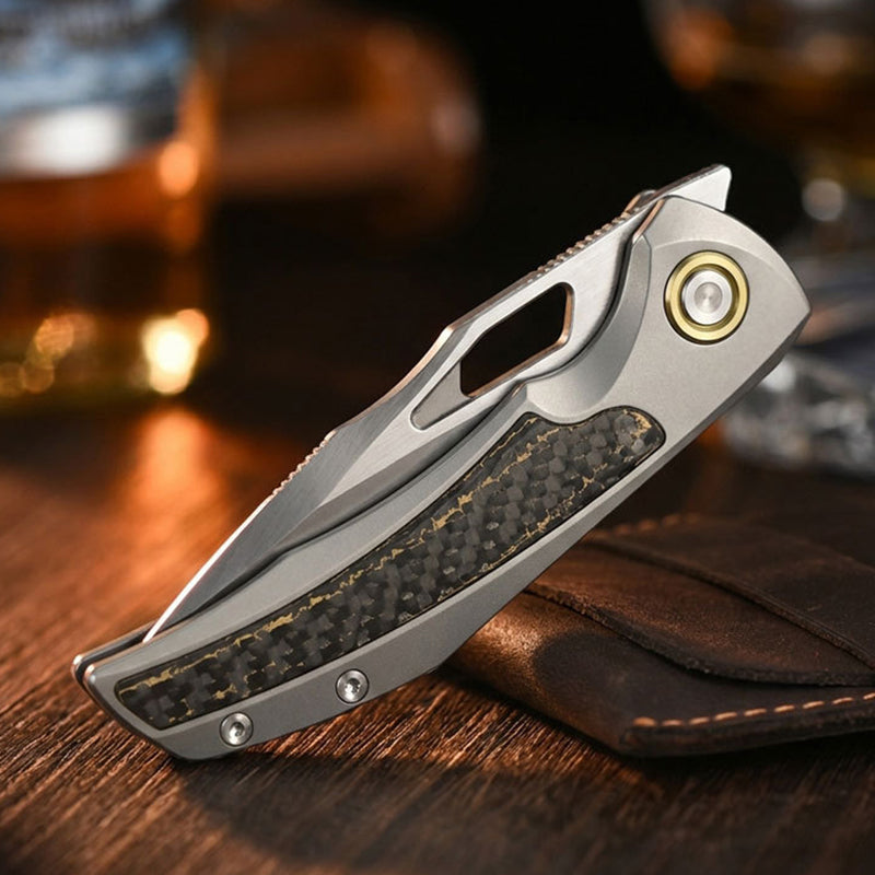 Carbon Fiber Titanium Alloy Folding Knife M390 Steel Blade Outdoor Portable EDC Tool