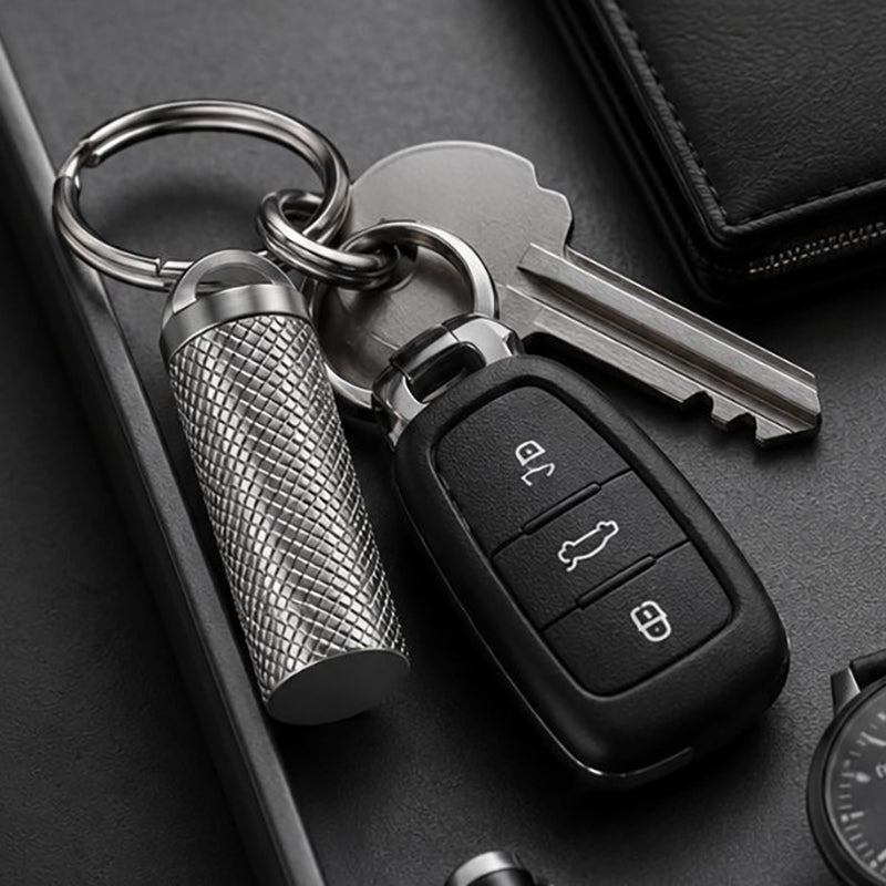 Pure Titanium Mini Medicine Box With Stainless Steel Key Ring, Keychain Pendant