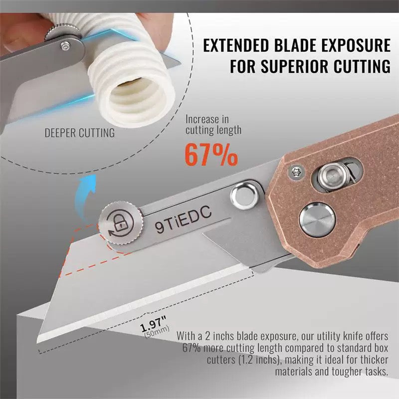 Utility Knife With Copper Handle, Portable EDC Outdoor Folding Wallpaper Knife With 10 Blades