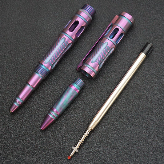 TACRAY Titanium Alloy CD Pattern Ballpoint Pen - Multifunctional Portable EDC Pen (Blue Purple)