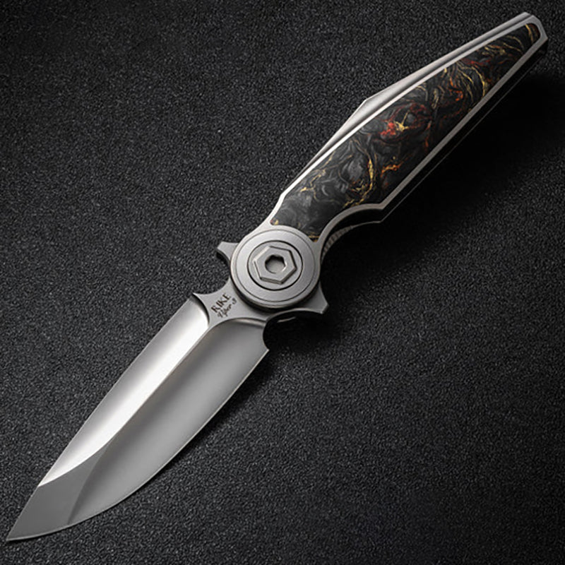Rike Knife Red Carbon Fiber Folding Knife M398 Blade Titanium Alloy Handle
