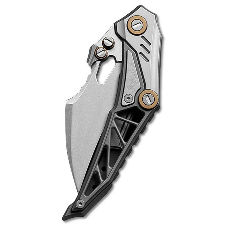 NOC KNIVES MT-18 Folding Knife M390 Steel Blade Titanium Handle EDC Pocket Knife（Gray）