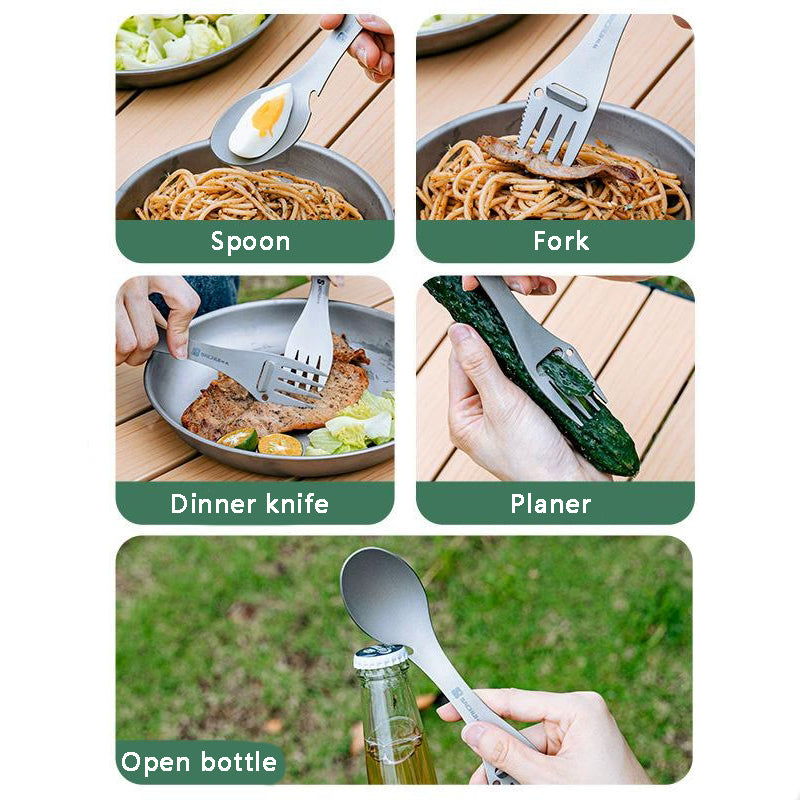 Pure Titanium Five-in-one Spoon Outdoor Camping Multifunctional Spoon Fork Dinner Knife Bottle Opener Integrated